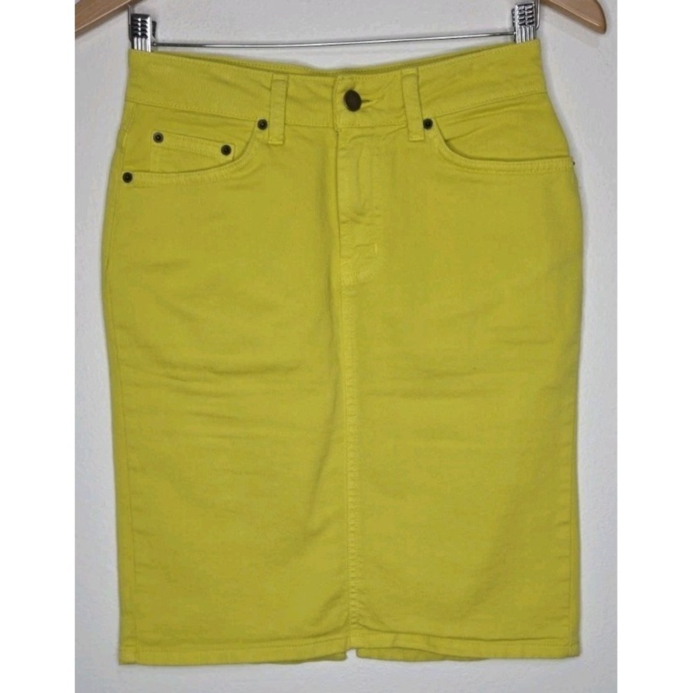 New Garnet Hill 2P Yellow Stretch Denim Skirt Fitted Boho‎ Career Retro Casual